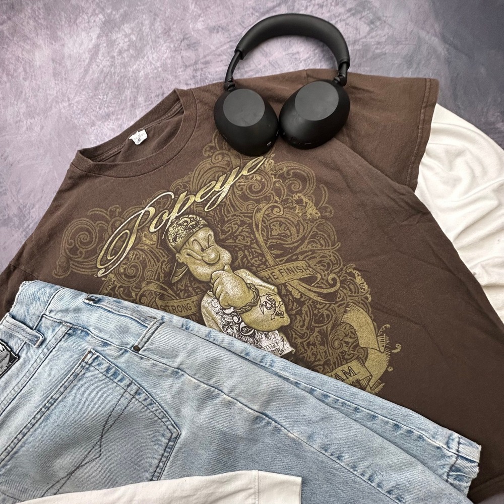 Vintage 2010 Popeye I Yam What I Yam Graphic T-Shirt Brown Mens Large Y2K Delta - Picture 7 of 7